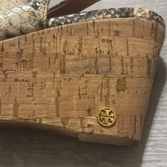Tory Burch Rosalind Snakeskin Embossed Leather Cork Platform Wedge Sandals - Picture 6 of 6